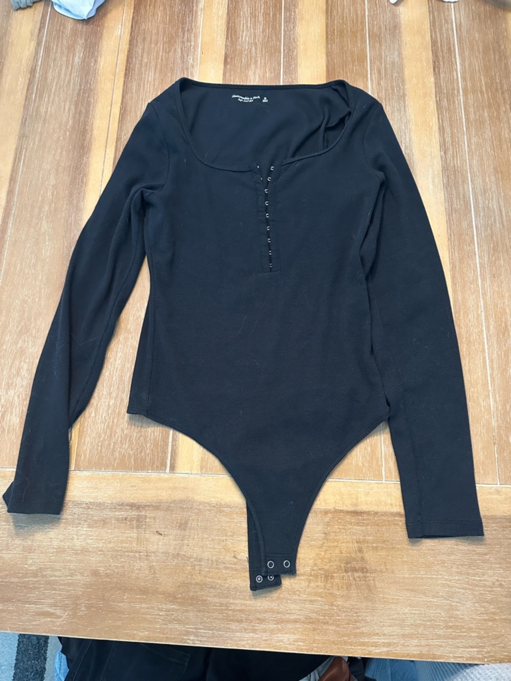 Abercrombie & Fitch Black Long-Sleeve Henley Bodysuit